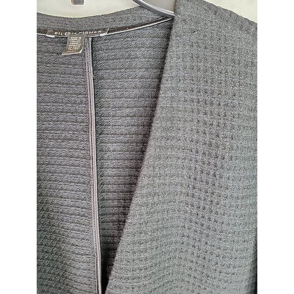 Eileen Fisher Sz Med Black Waffle Knit Tencel Cotton Blend Cardigan Long Pockets - Picture 11 of 13